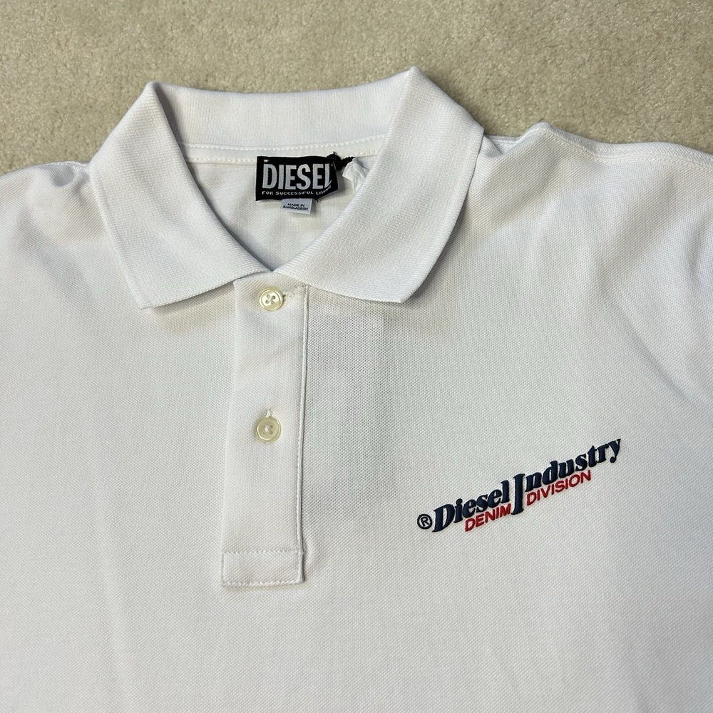 Diesel T-Smith Polo Shirt Men's Large White Stretch Short Sleeve Logo